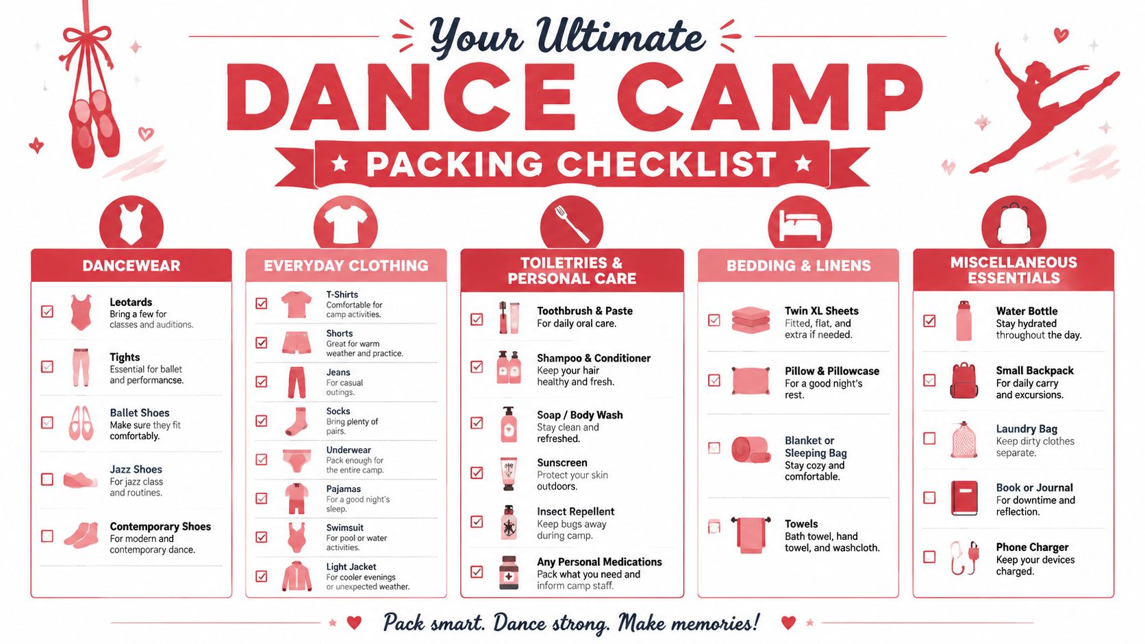 overnightsummerdancecampspackingchecklist